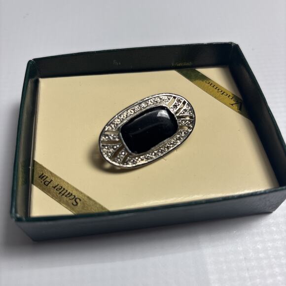 Vendome Silver Tone Scatter Pin Brooch NIB Vintage Black Acrylic Southwest (489) - Picture 3 of 4